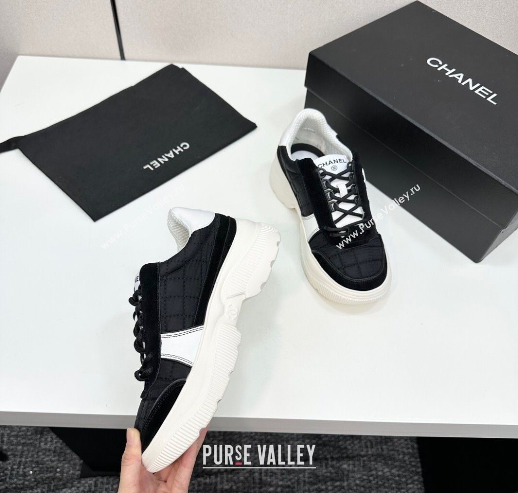 Chanel Calfskin Leather, Suede and Quilted Fabric Platform Sneakers Black 24 2025 CH110102 (MD-251101024)