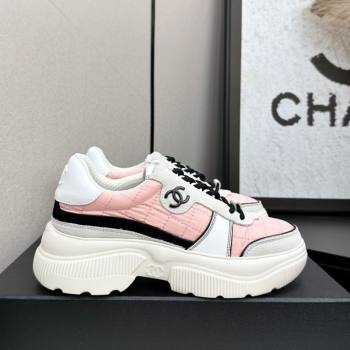 Chanel Calfskin Leather, Suede and Quilted Fabric Platform Sneakers Pink 2025 CH110102 (MD-251101025)