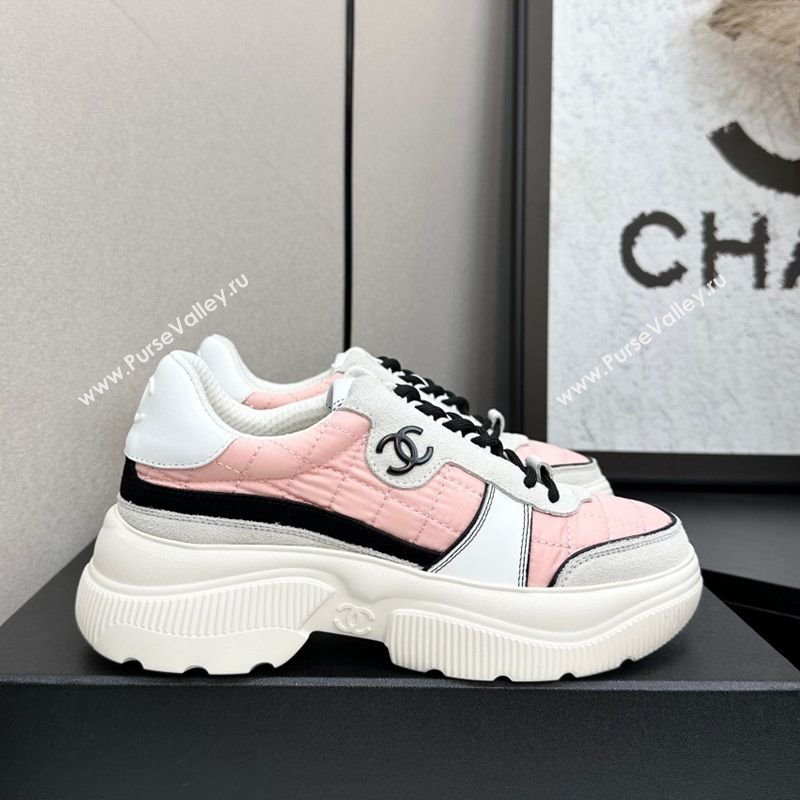 Chanel Calfskin Leather, Suede and Quilted Fabric Platform Sneakers Pink 2025 CH110102 (MD-251101025)