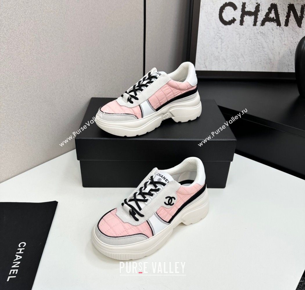 Chanel Calfskin Leather, Suede and Quilted Fabric Platform Sneakers Pink 2025 CH110102 (MD-251101025)