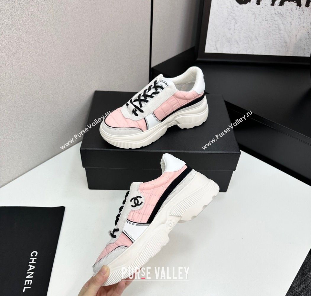 Chanel Calfskin Leather, Suede and Quilted Fabric Platform Sneakers Pink 2025 CH110102 (MD-251101025)