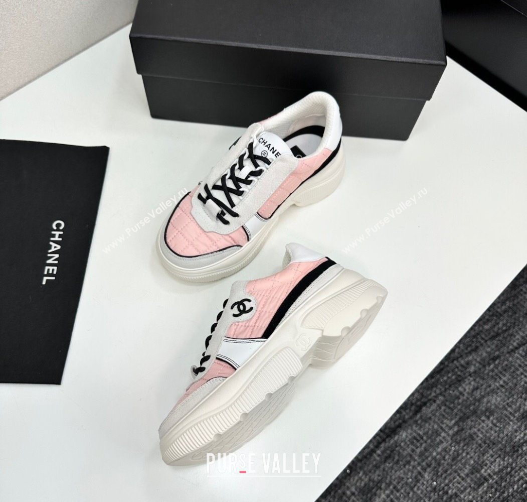 Chanel Calfskin Leather, Suede and Quilted Fabric Platform Sneakers Pink 2025 CH110102 (MD-251101025)