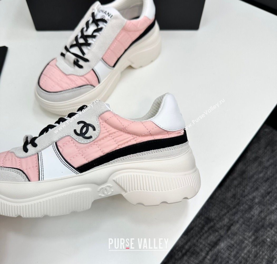 Chanel Calfskin Leather, Suede and Quilted Fabric Platform Sneakers Pink 2025 CH110102 (MD-251101025)