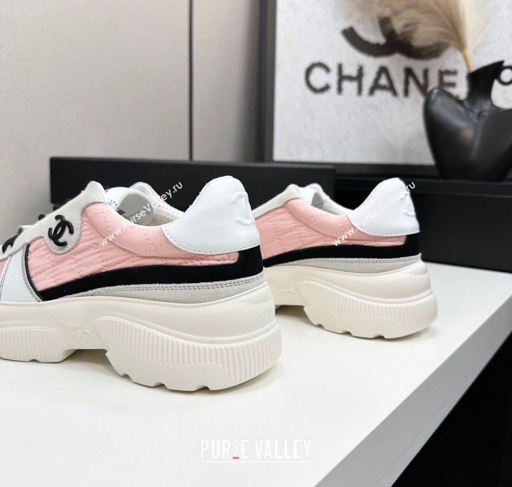 Chanel Calfskin Leather, Suede and Quilted Fabric Platform Sneakers Pink 2025 CH110102 (MD-251101025)