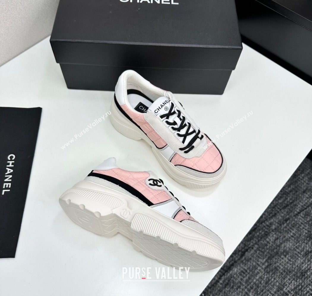 Chanel Calfskin Leather, Suede and Quilted Fabric Platform Sneakers Pink 2025 CH110102 (MD-251101025)