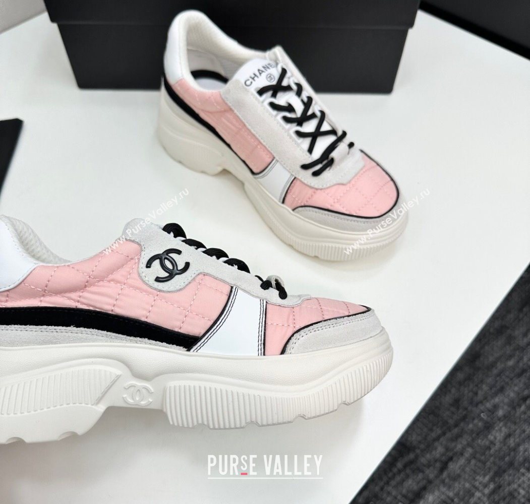 Chanel Calfskin Leather, Suede and Quilted Fabric Platform Sneakers Pink 2025 CH110102 (MD-251101025)