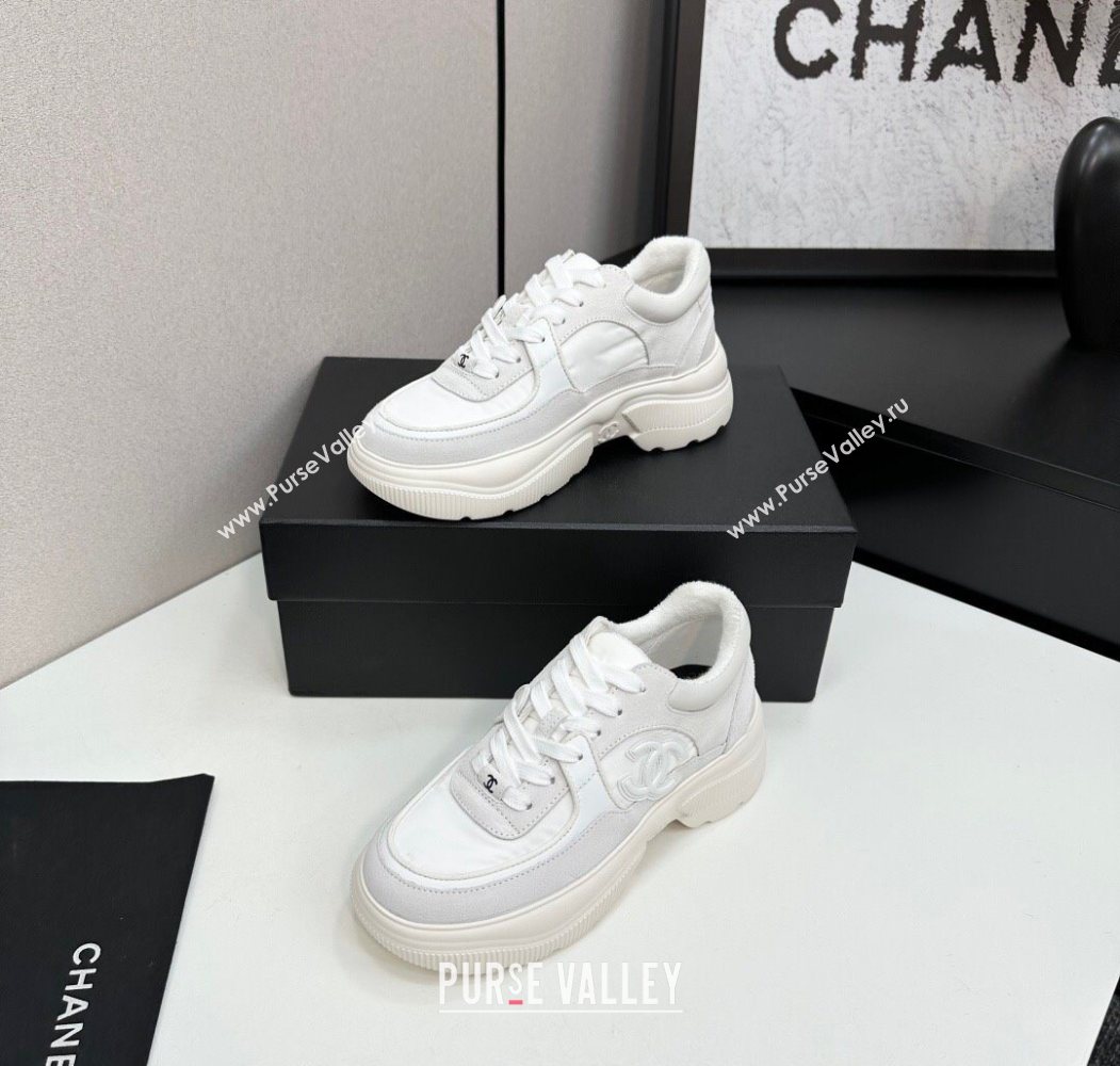Chanel Calfskin Leather, Suede and Fabric Platform Sneakers White03 2025 CH110102 (MD-251101003)