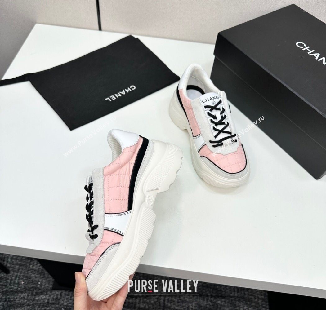 Chanel Calfskin Leather, Suede and Quilted Fabric Platform Sneakers Pink 2025 CH110102 (MD-251101025)