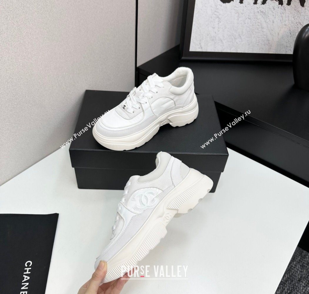 Chanel Calfskin Leather, Suede and Fabric Platform Sneakers White03 2025 CH110102 (MD-251101003)