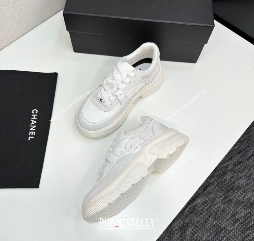 Chanel Calfskin Leather, Suede and Fabric Platform Sneakers White03 2025 CH110102 (MD-251101003)