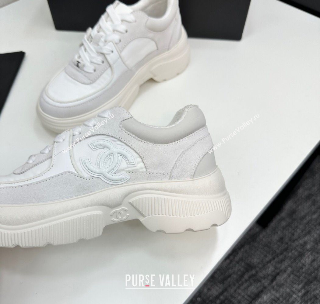 Chanel Calfskin Leather, Suede and Fabric Platform Sneakers White03 2025 CH110102 (MD-251101003)