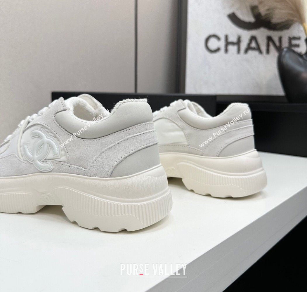 Chanel Calfskin Leather, Suede and Fabric Platform Sneakers White03 2025 CH110102 (MD-251101003)