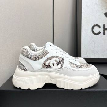 Chanel Calfskin and Snakeskin Printed Leather Platform Sneakers Grey 2025 CH110103 (MD-251101026)