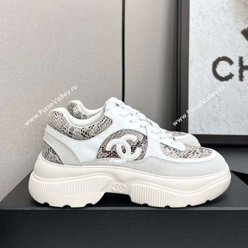 Chanel Calfskin and Snakeskin Printed Leather Platform Sneakers Grey 2025 CH110103 (MD-251101026)