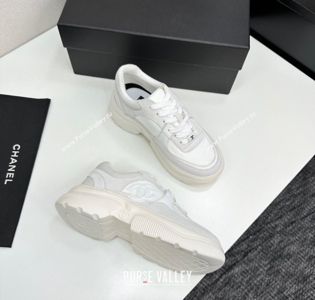 Chanel Calfskin Leather, Suede and Fabric Platform Sneakers White03 2025 CH110102 (MD-251101003)