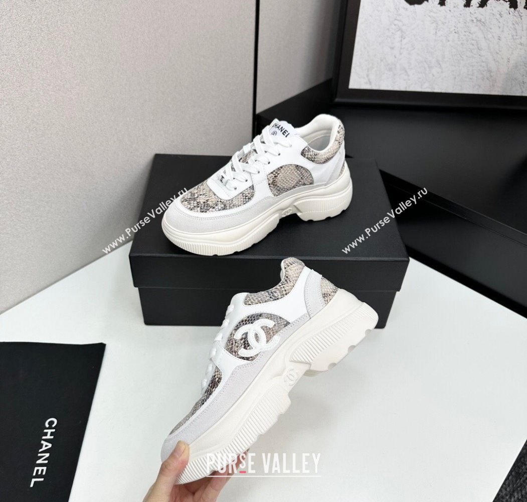 Chanel Calfskin and Snakeskin Printed Leather Platform Sneakers Grey 2025 CH110103 (MD-251101026)