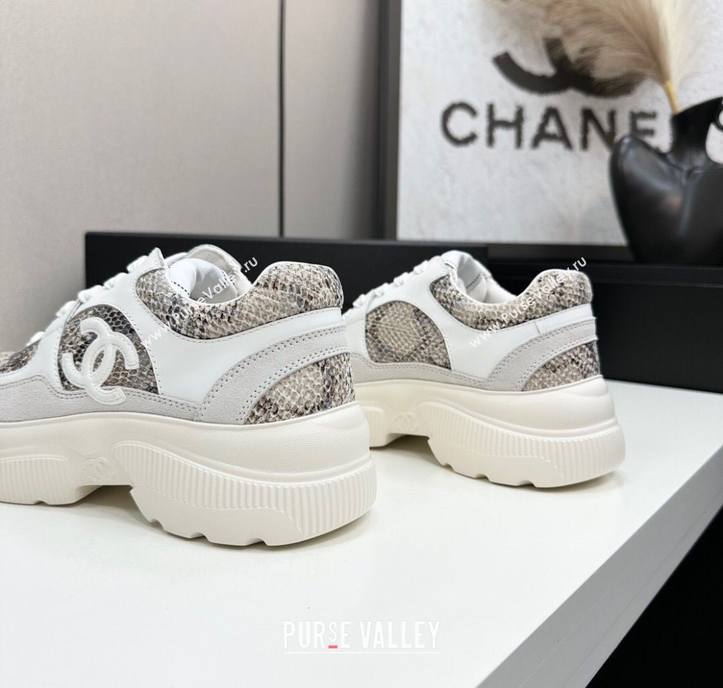 Chanel Calfskin and Snakeskin Printed Leather Platform Sneakers Grey 2025 CH110103 (MD-251101026)