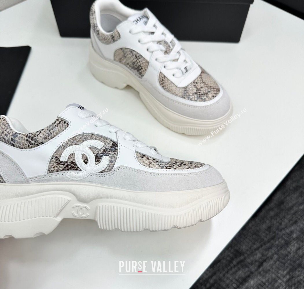 Chanel Calfskin and Snakeskin Printed Leather Platform Sneakers Grey 2025 CH110103 (MD-251101026)