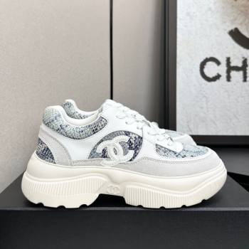 Chanel Calfskin and Snakeskin Printed Leather Platform Sneakers Blue 2025 CH110103 (MD-251101027)