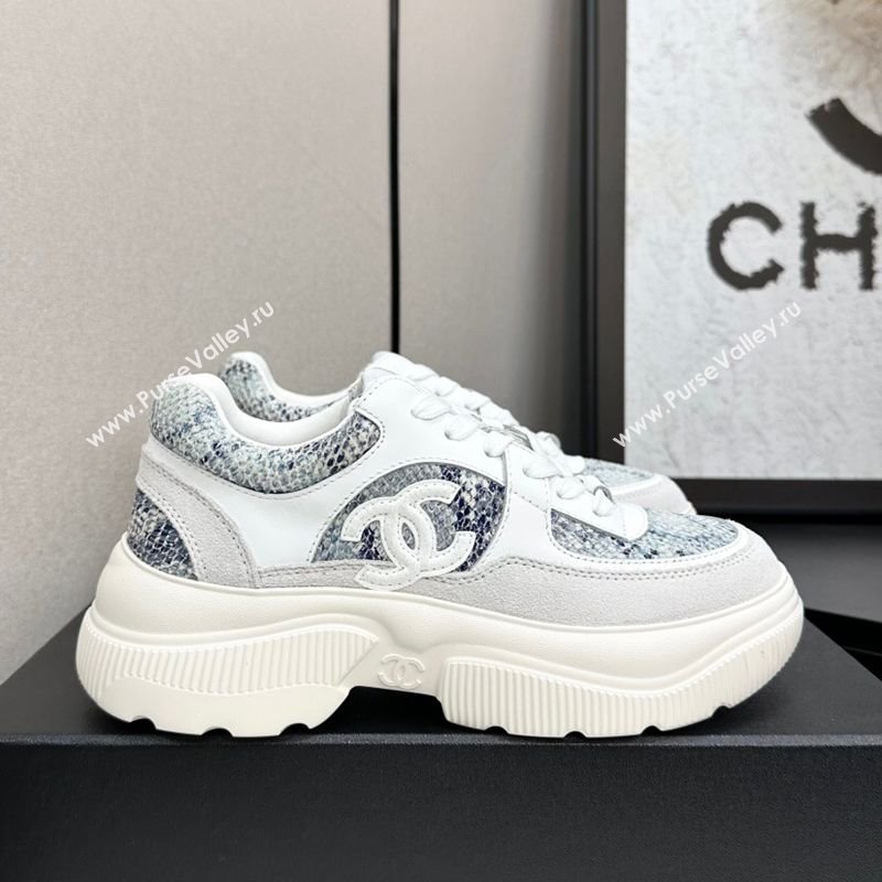 Chanel Calfskin and Snakeskin Printed Leather Platform Sneakers Blue 2025 CH110103 (MD-251101027)