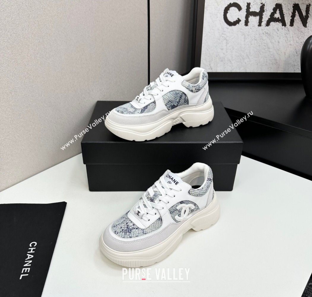 Chanel Calfskin and Snakeskin Printed Leather Platform Sneakers Blue 2025 CH110103 (MD-251101027)