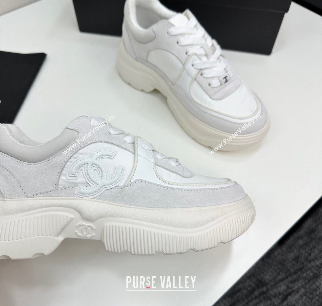 Chanel Calfskin Leather, Suede and Fabric Platform Sneakers White03 2025 CH110102 (MD-251101003)