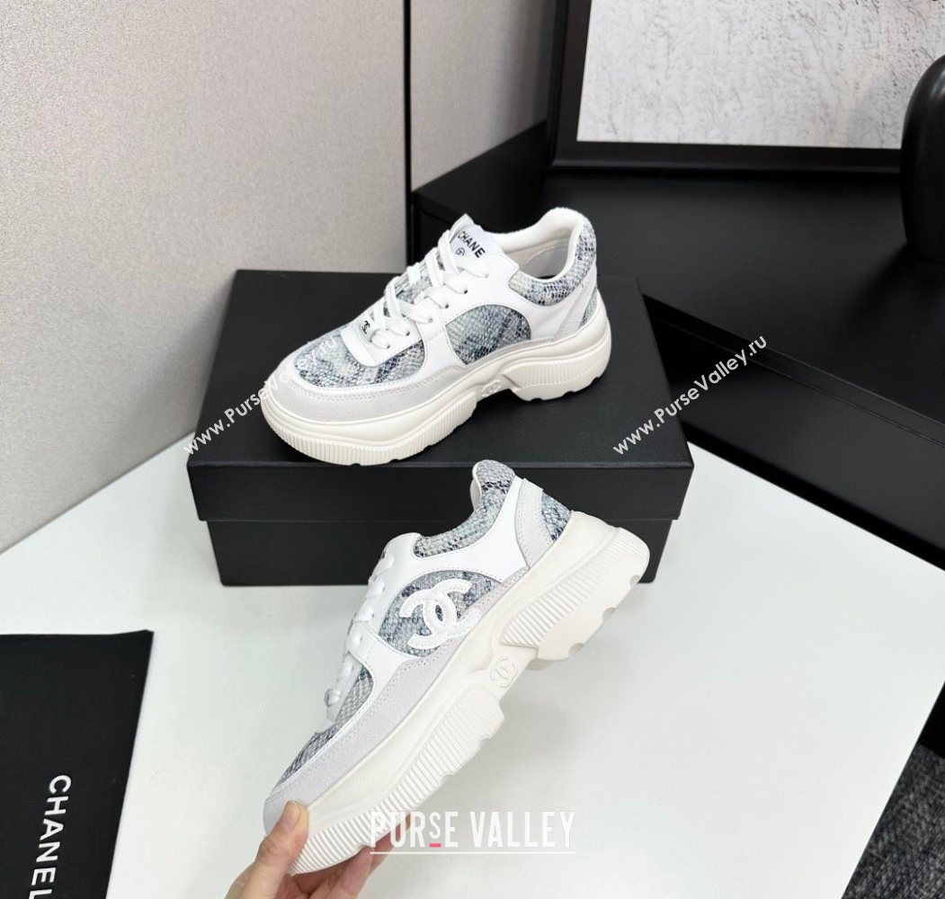 Chanel Calfskin and Snakeskin Printed Leather Platform Sneakers Blue 2025 CH110103 (MD-251101027)