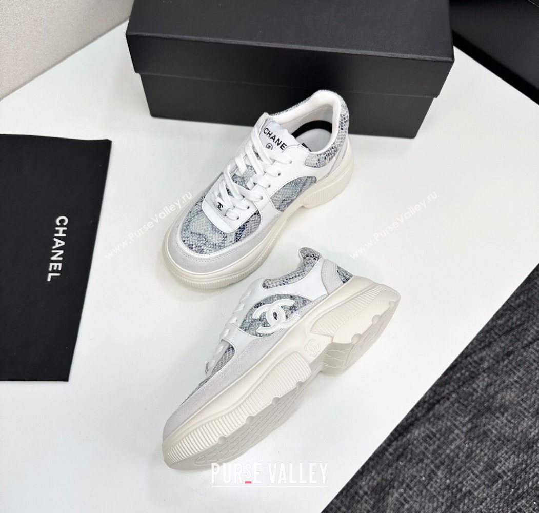 Chanel Calfskin and Snakeskin Printed Leather Platform Sneakers Blue 2025 CH110103 (MD-251101027)