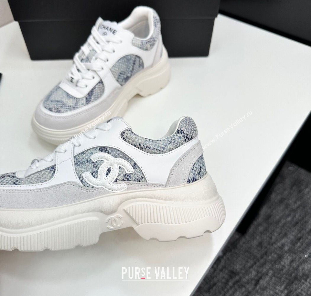 Chanel Calfskin and Snakeskin Printed Leather Platform Sneakers Blue 2025 CH110103 (MD-251101027)