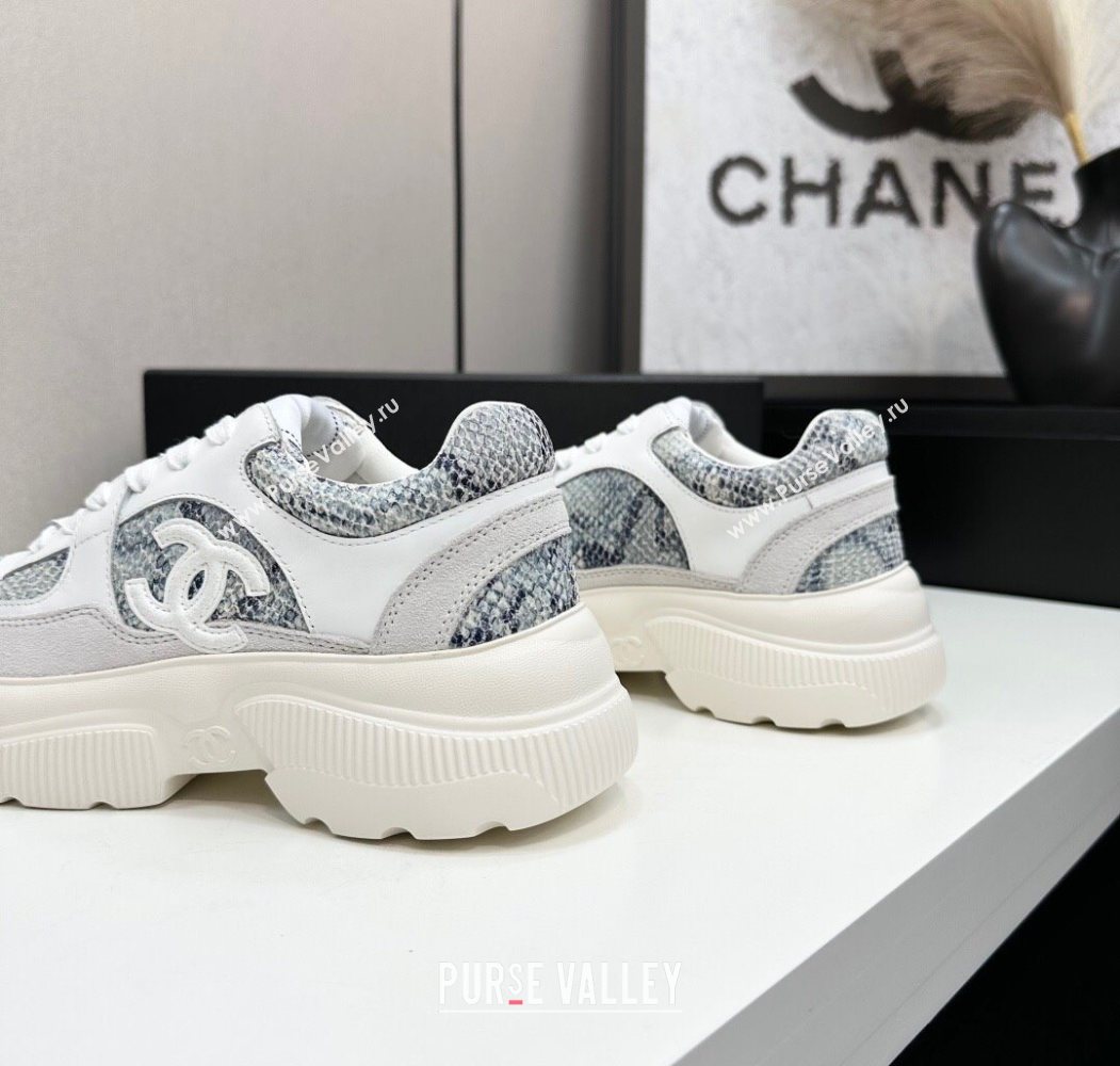 Chanel Calfskin and Snakeskin Printed Leather Platform Sneakers Blue 2025 CH110103 (MD-251101027)
