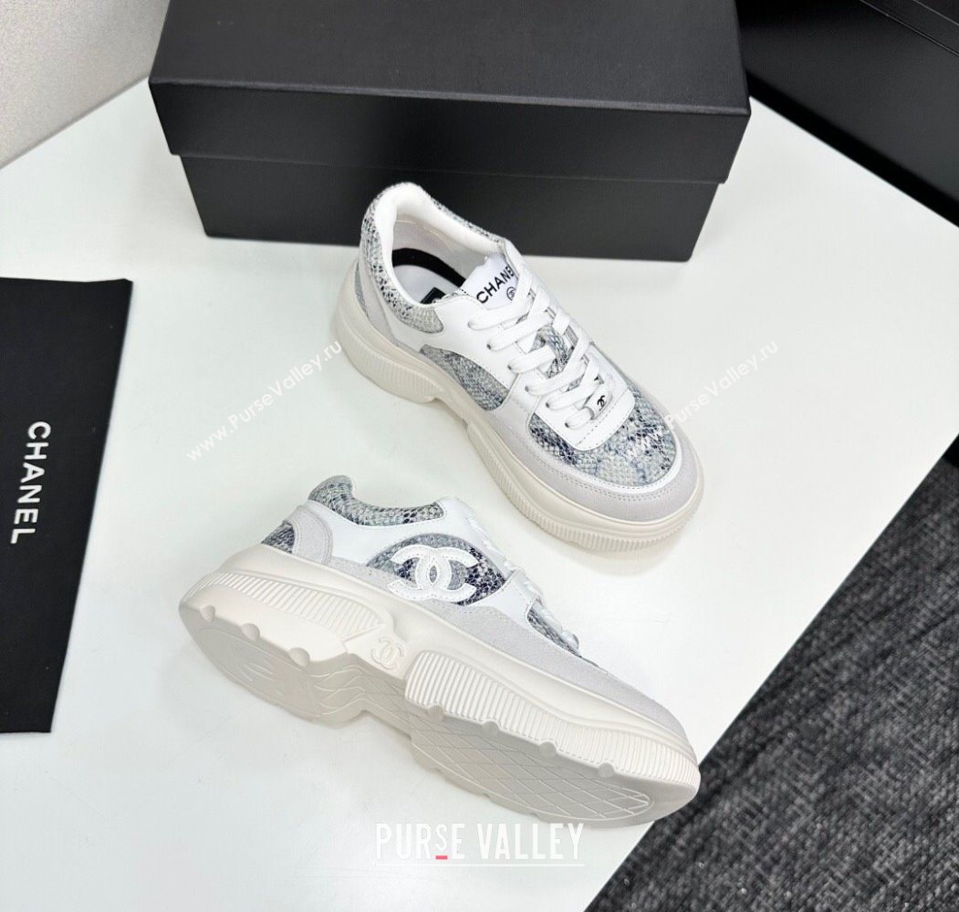 Chanel Calfskin and Snakeskin Printed Leather Platform Sneakers Blue 2025 CH110103 (MD-251101027)