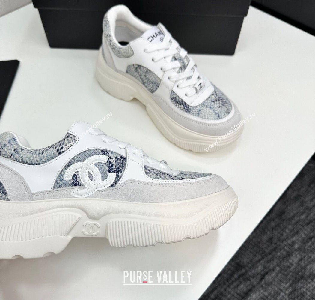 Chanel Calfskin and Snakeskin Printed Leather Platform Sneakers Blue 2025 CH110103 (MD-251101027)