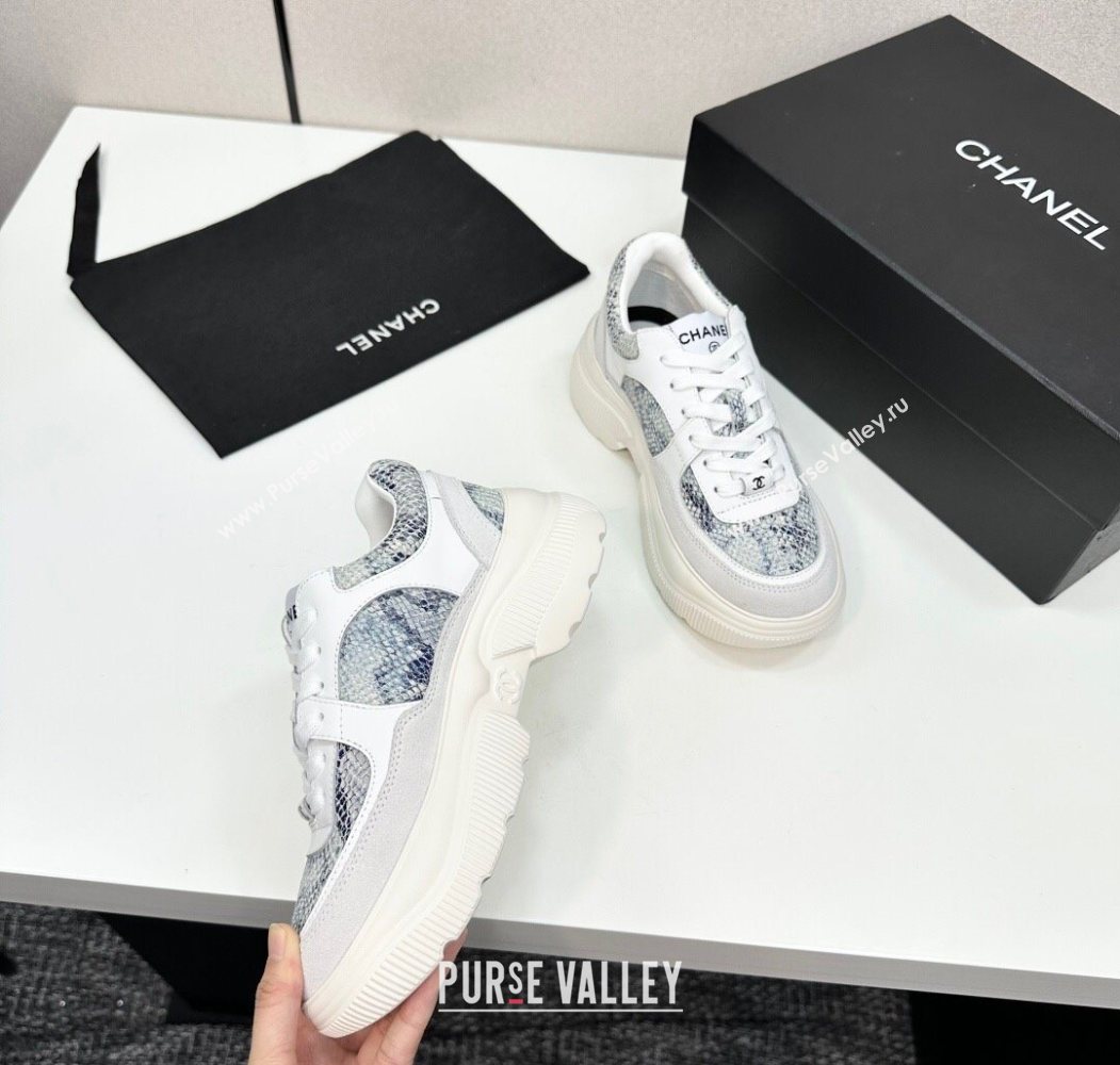 Chanel Calfskin and Snakeskin Printed Leather Platform Sneakers Blue 2025 CH110103 (MD-251101027)