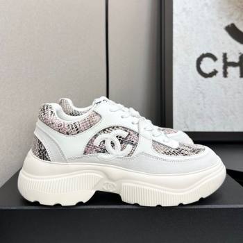 Chanel Calfskin and Snakeskin Printed Leather Platform Sneakers Pink 2025 CH110103 (MD-251101028)