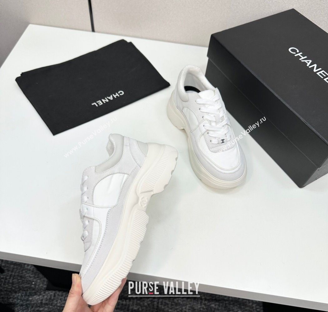 Chanel Calfskin Leather, Suede and Fabric Platform Sneakers White03 2025 CH110102 (MD-251101003)