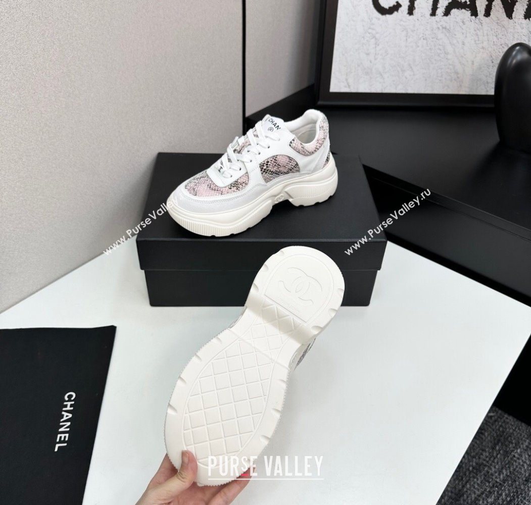 Chanel Calfskin and Snakeskin Printed Leather Platform Sneakers Pink 2025 CH110103 (MD-251101028)