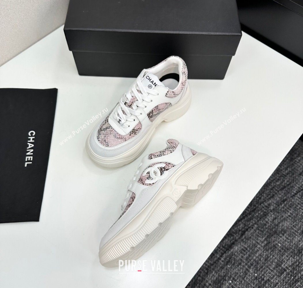Chanel Calfskin and Snakeskin Printed Leather Platform Sneakers Pink 2025 CH110103 (MD-251101028)