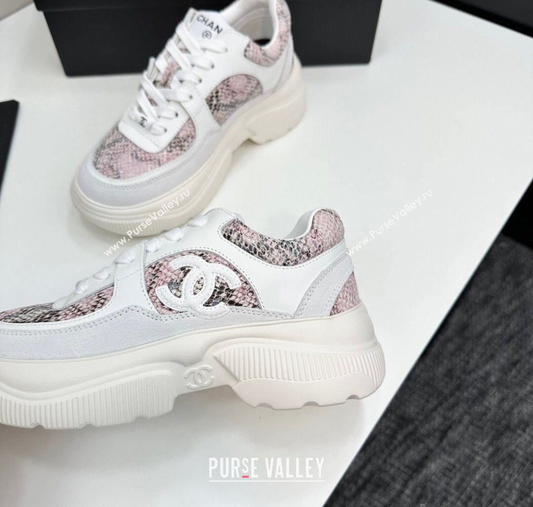 Chanel Calfskin and Snakeskin Printed Leather Platform Sneakers Pink 2025 CH110103 (MD-251101028)