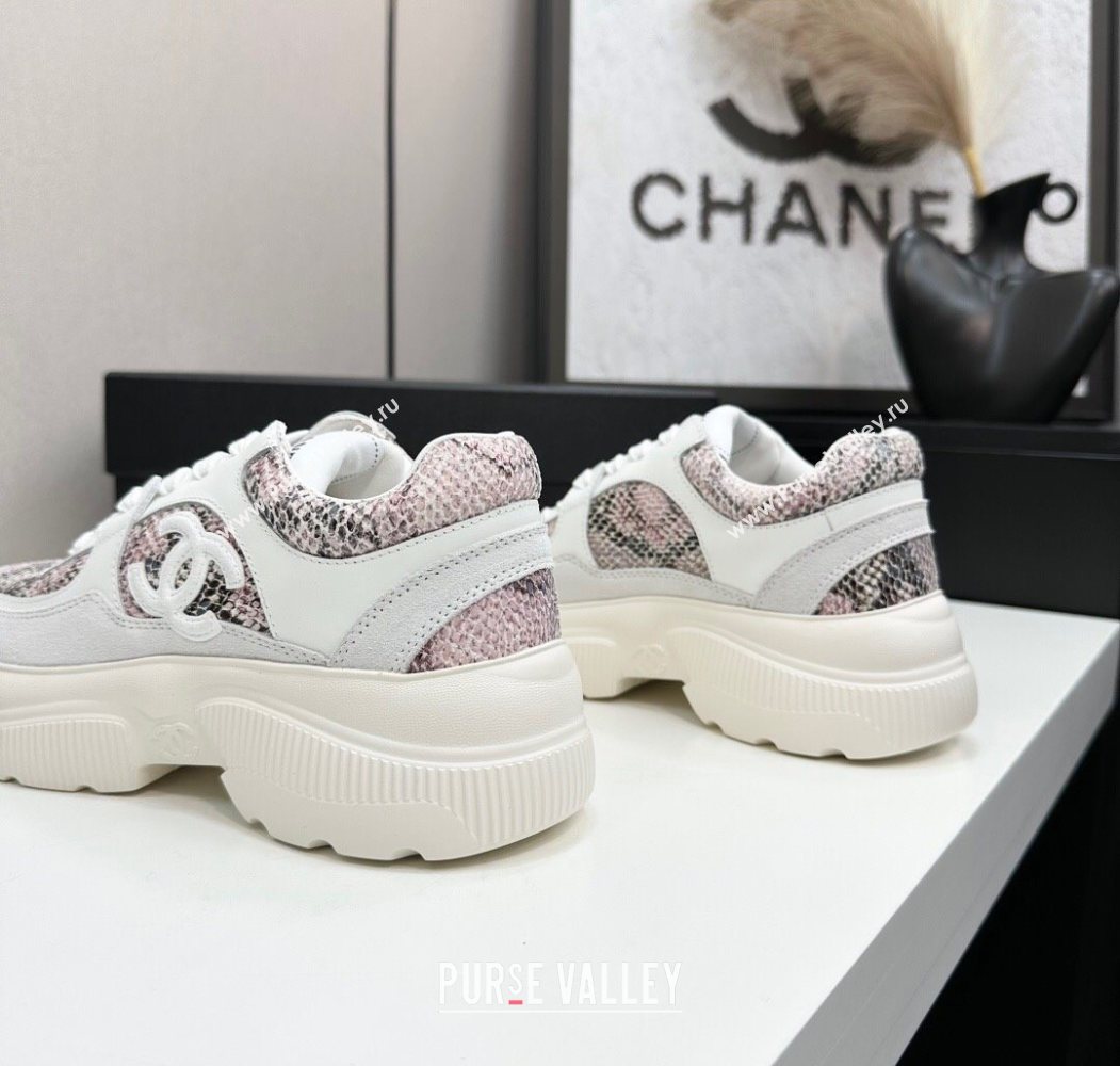 Chanel Calfskin and Snakeskin Printed Leather Platform Sneakers Pink 2025 CH110103 (MD-251101028)