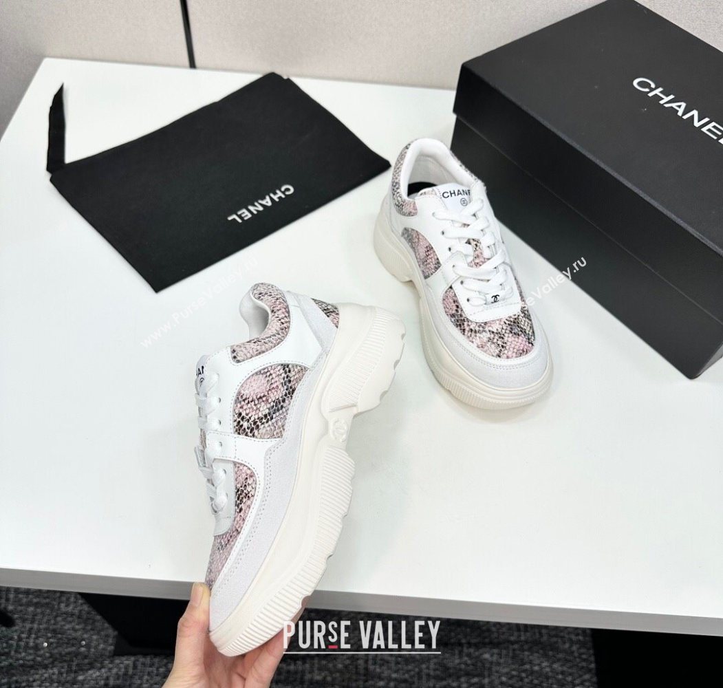 Chanel Calfskin and Snakeskin Printed Leather Platform Sneakers Pink 2025 CH110103 (MD-251101028)