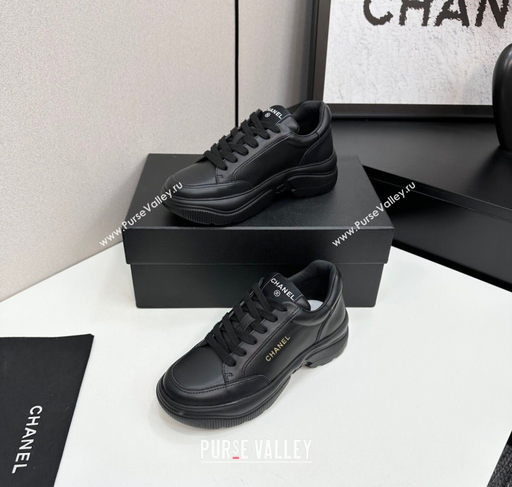 Chanel Calfskin Leather Platform Sneakers with Signature Black 2025 CH110103 (MD-251101029)