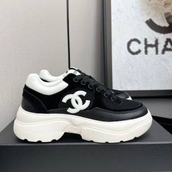 Chanel Calfskin Leather, Suede and Fabric Platform Sneakers Black 2025 CH110102 (MD-251101004)