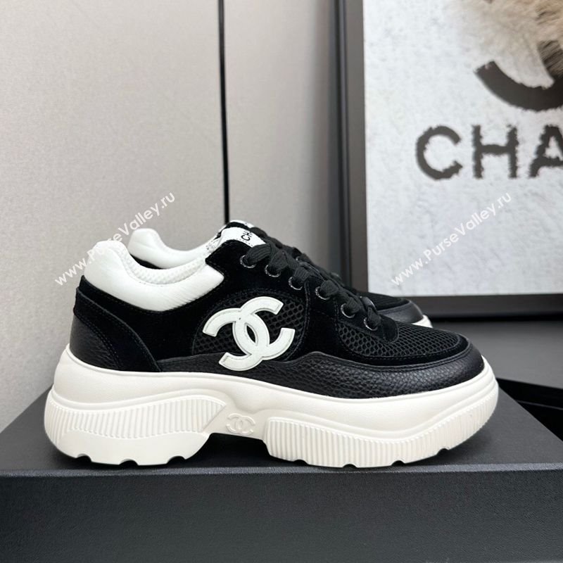 Chanel Calfskin Leather, Suede and Fabric Platform Sneakers Black 2025 CH110102 (MD-251101004)
