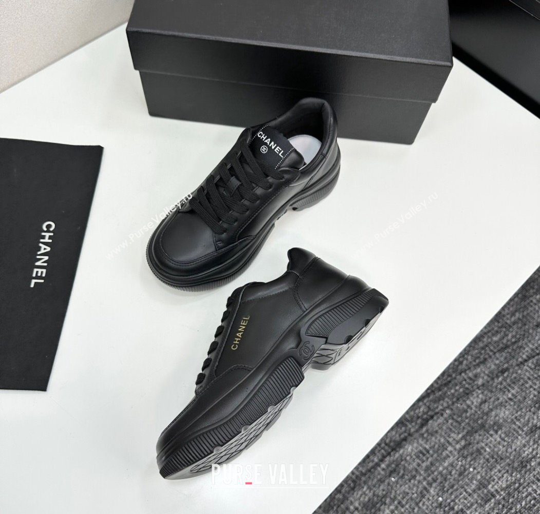 Chanel Calfskin Leather Platform Sneakers with Signature Black 2025 CH110103 (MD-251101029)