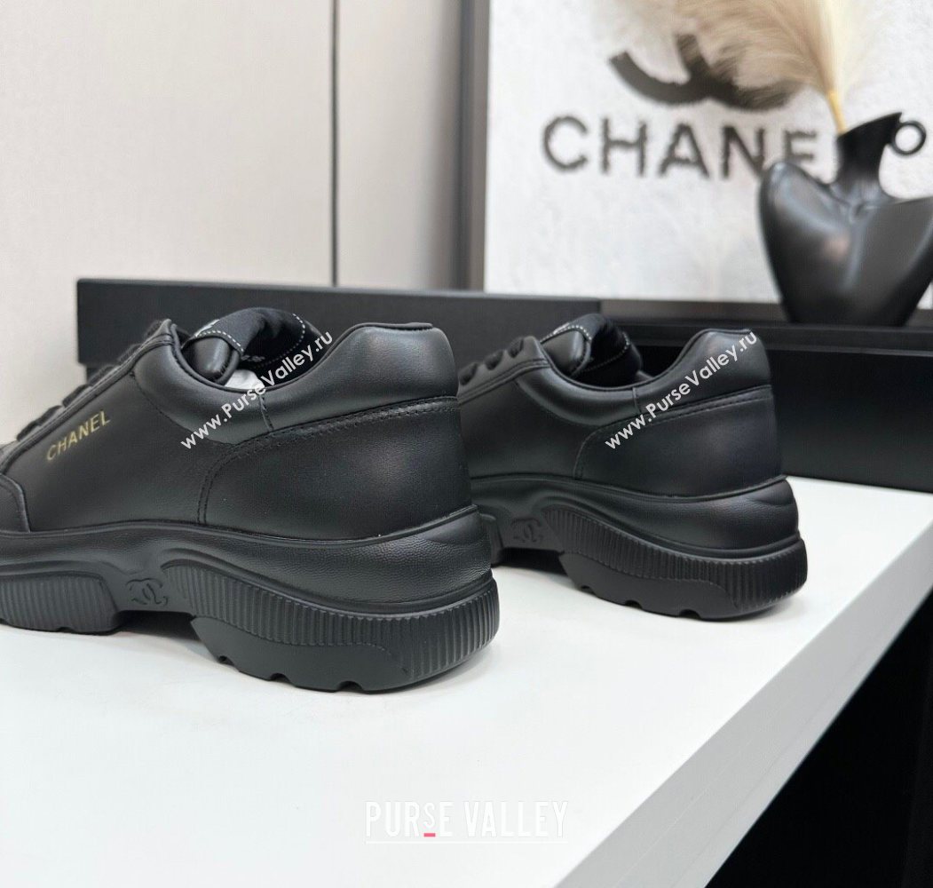 Chanel Calfskin Leather Platform Sneakers with Signature Black 2025 CH110103 (MD-251101029)