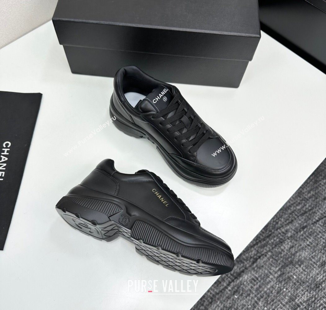Chanel Calfskin Leather Platform Sneakers with Signature Black 2025 CH110103 (MD-251101029)