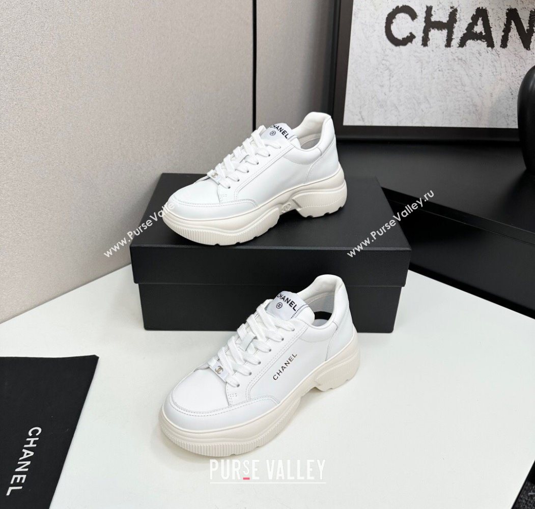 Chanel Calfskin Leather Platform Sneakers with Signature White 2025 CH110103 (MD-251101030)