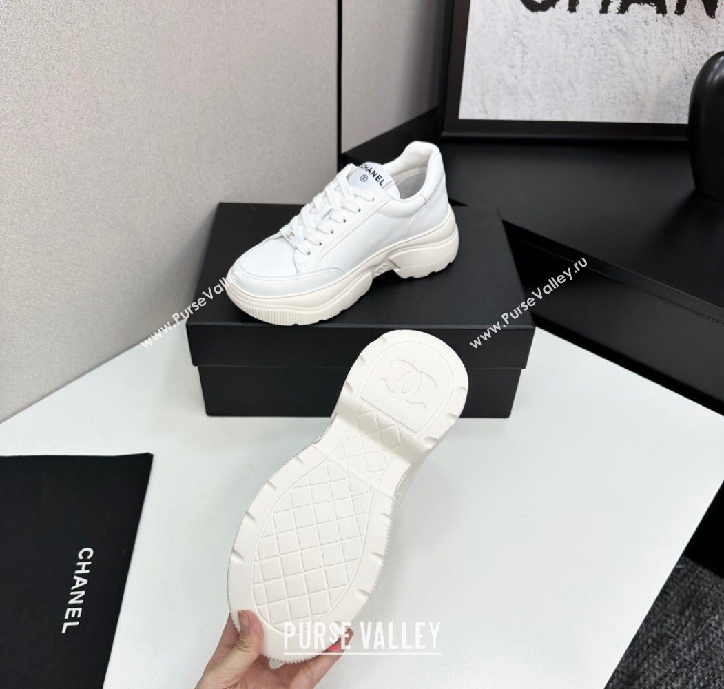 Chanel Calfskin Leather Platform Sneakers with Signature White 2025 CH110103 (MD-251101030)