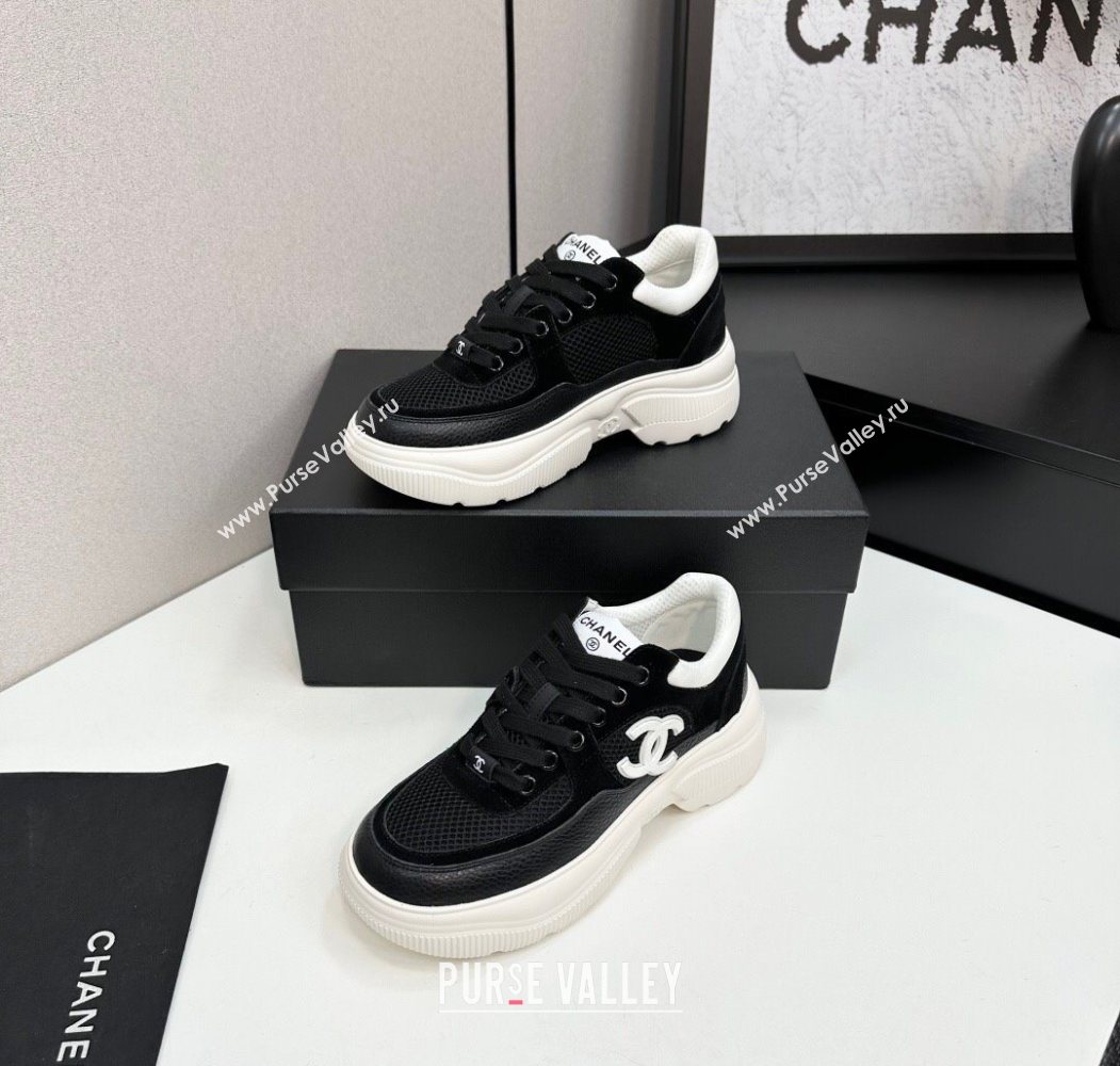 Chanel Calfskin Leather, Suede and Fabric Platform Sneakers Black 2025 CH110102 (MD-251101004)