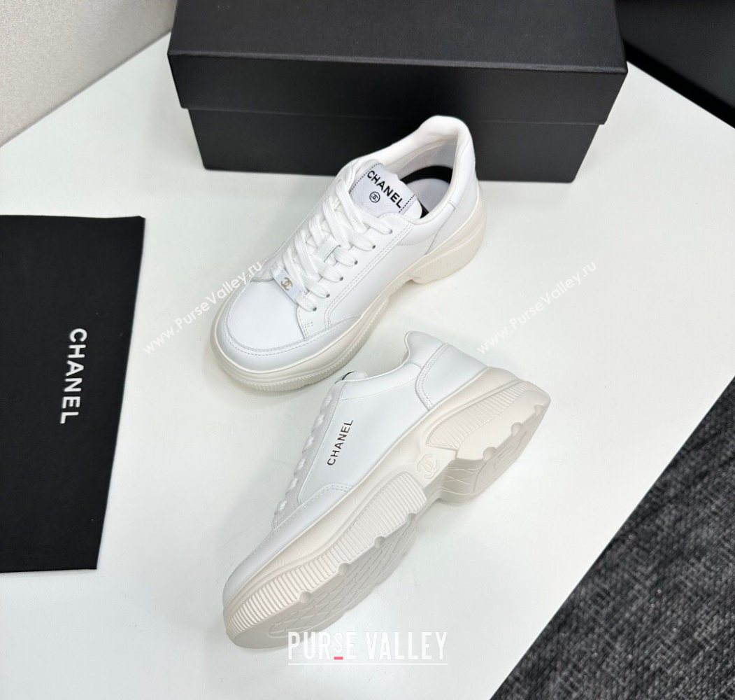 Chanel Calfskin Leather Platform Sneakers with Signature White 2025 CH110103 (MD-251101030)